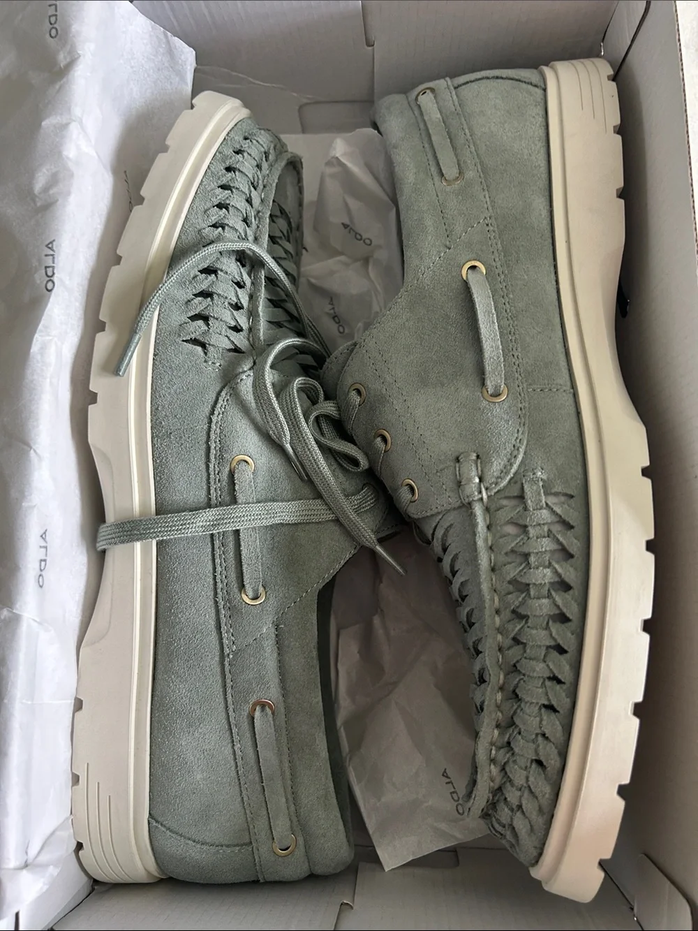 ALDO Men's Suede Lace-Up Boat Shoes in Sage Green